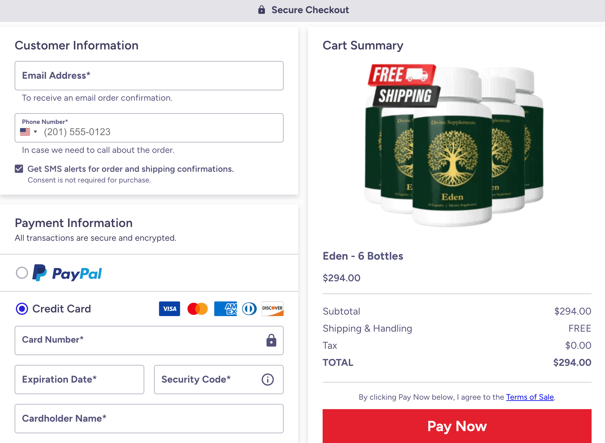 Eden Supplement Checkout Page